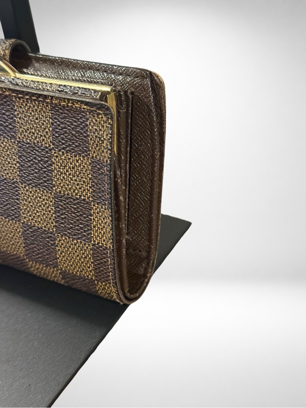 Louis Vuitton Authentic Damier Ebene French Purse Bifold Wallet Kiss Lock Brown - Picture 4 of 16